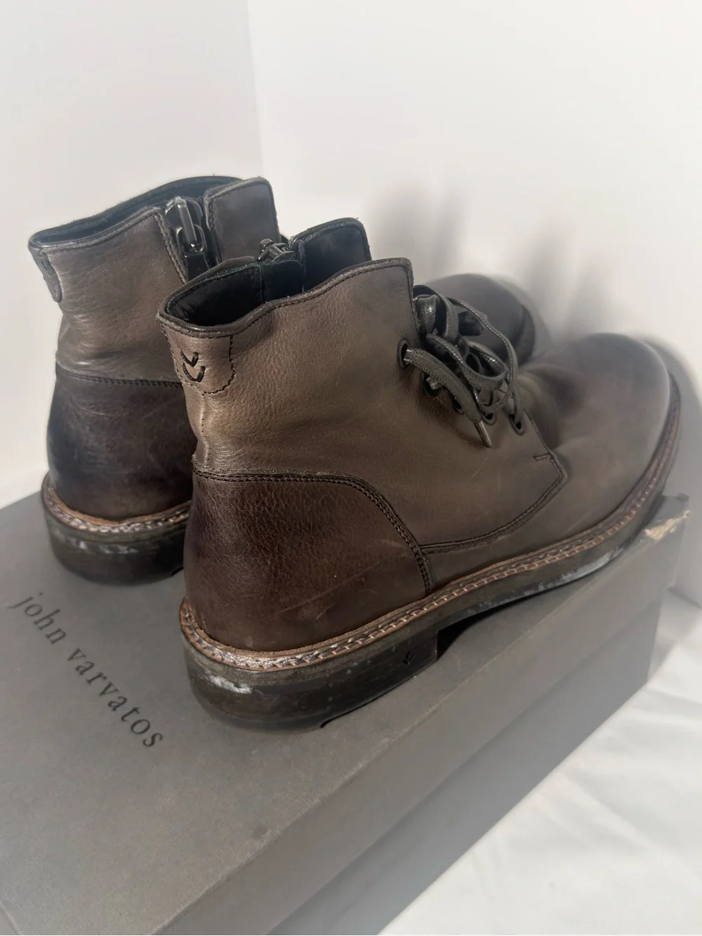 John Varvatos Dark Brown Leather Lace-Up Combat Boots